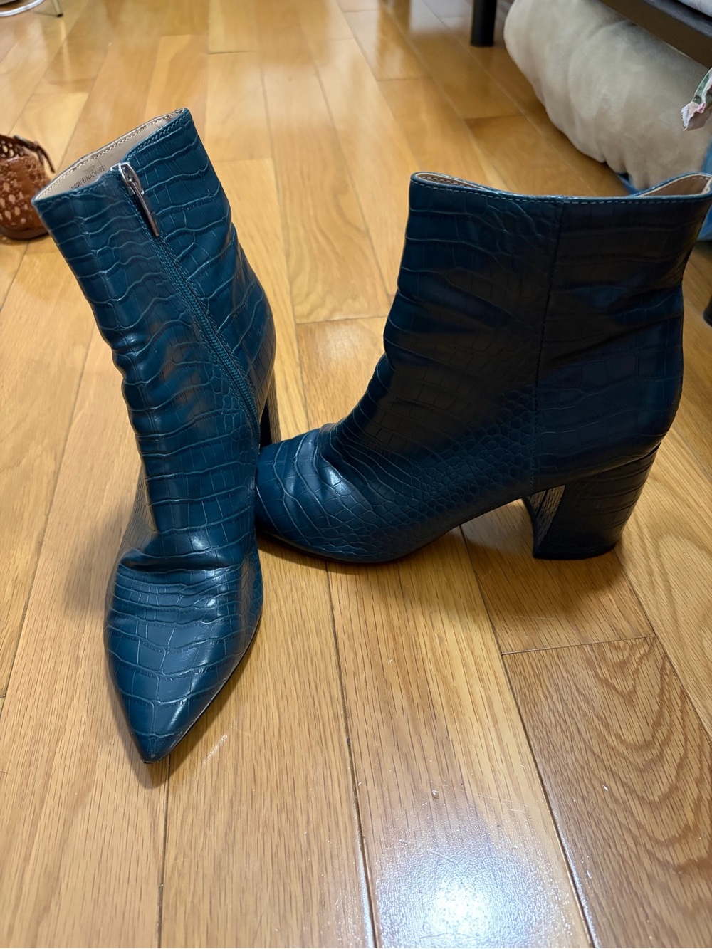 Steve Madden Women’s Dark Teal Croc-Embossed Ankle Boots